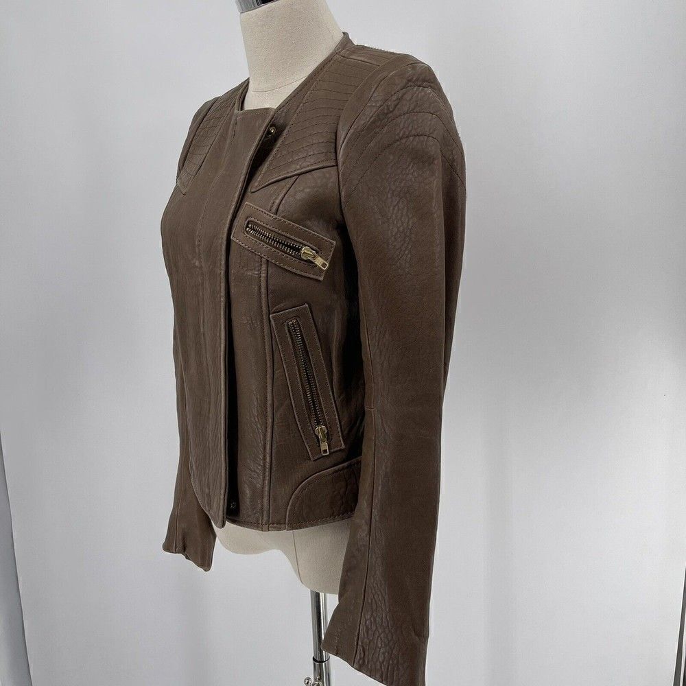 Hoss Intropia Designer LAMB LEATHER brown biker jacket EU 36 bomber - Picture 2 of 10